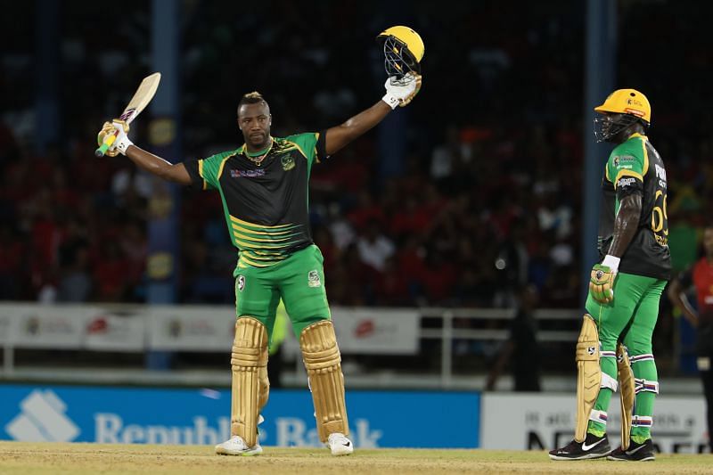 Andre Russell after scoring his century against Trinbago Knight Riders.