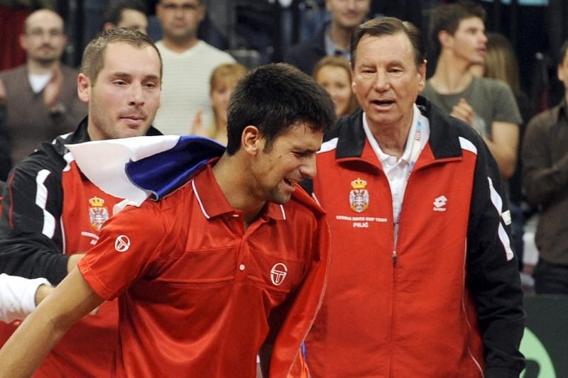 Novak Djokovic (L) and his former coach Nikola Pilic