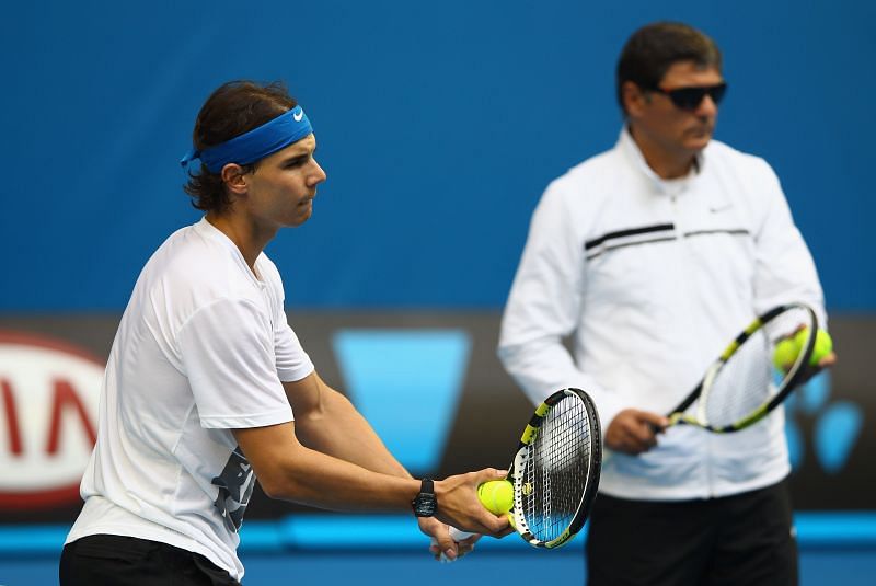 Rafael Nadal (L) with his uncle Toni Nadal