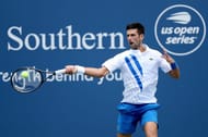 Novak Djokovic plays a forehand at 2020 W&S Open