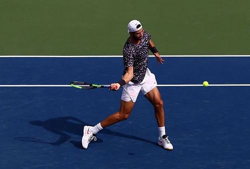 Karen Khachanov whips a forehand