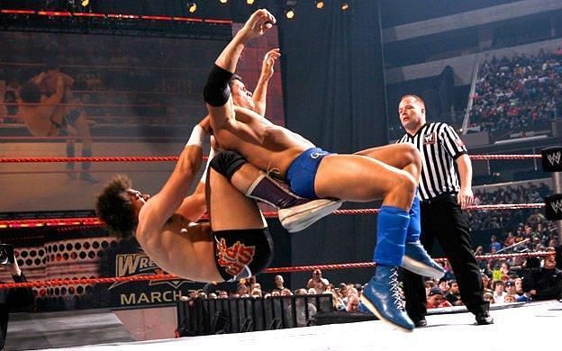 Carlito hitting Cody with the Backstabber