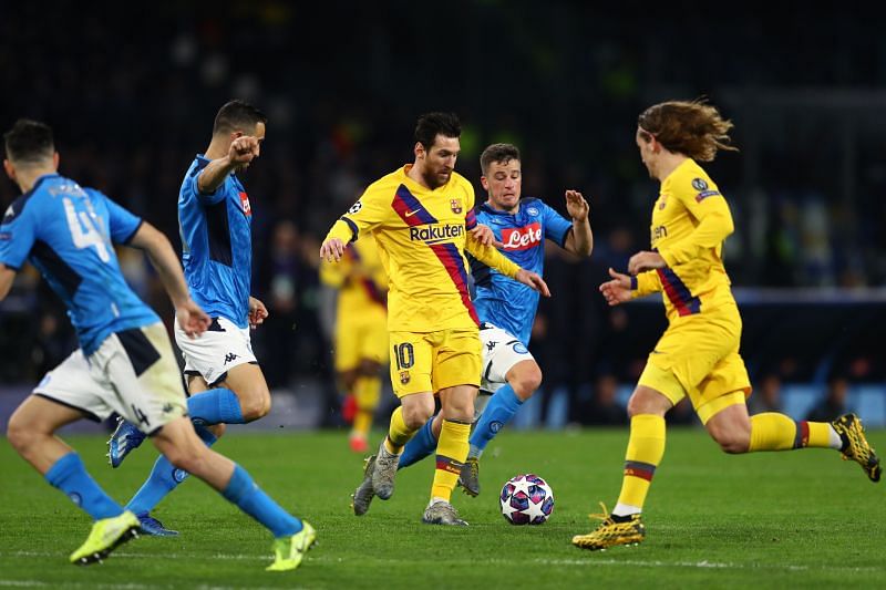 Lionel Messi in action during the reverse fixture in Naples