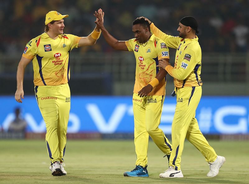 Dwayne Bravo (centre) has won a lot of games for CSK by being clinical in the crucial death overs.