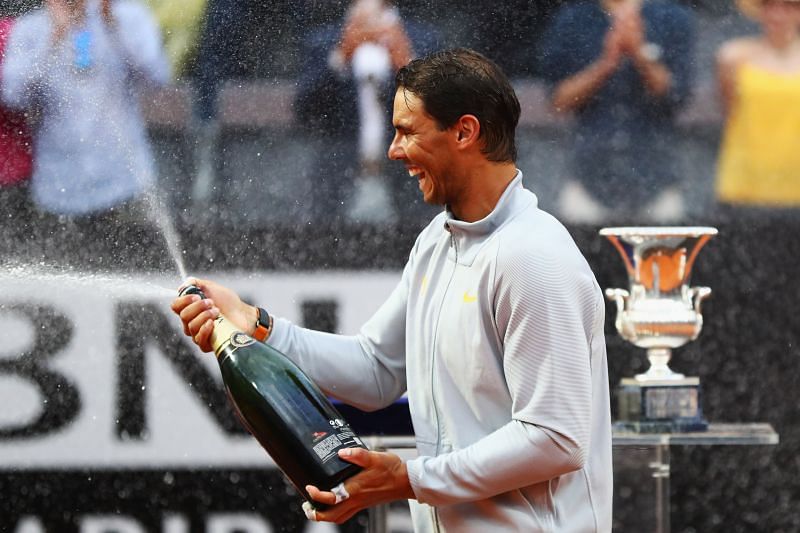 Rafael Nadal celebrating his victory at the 2018 Rome Masters