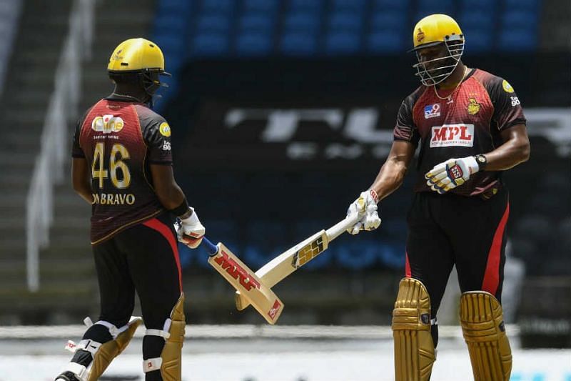 Skipper Kieron Pollard (R) will hope that his side makes it four out of four this CPL match