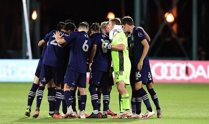 Sporting Kansas City players in a huddle
