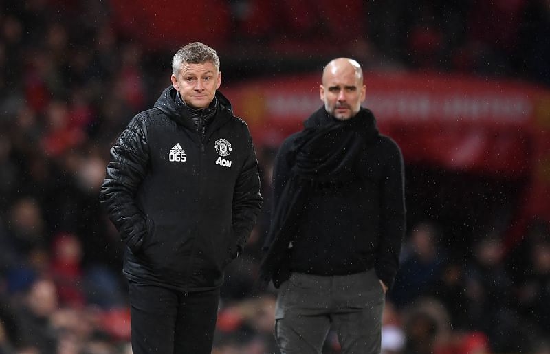 Manchester United and Manchester City managers Ole Gunnar Solskjaer and Pep Guardiola