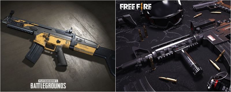 Weapons in both the games (Image Source: wallpapercave.com and ff.garena.com)