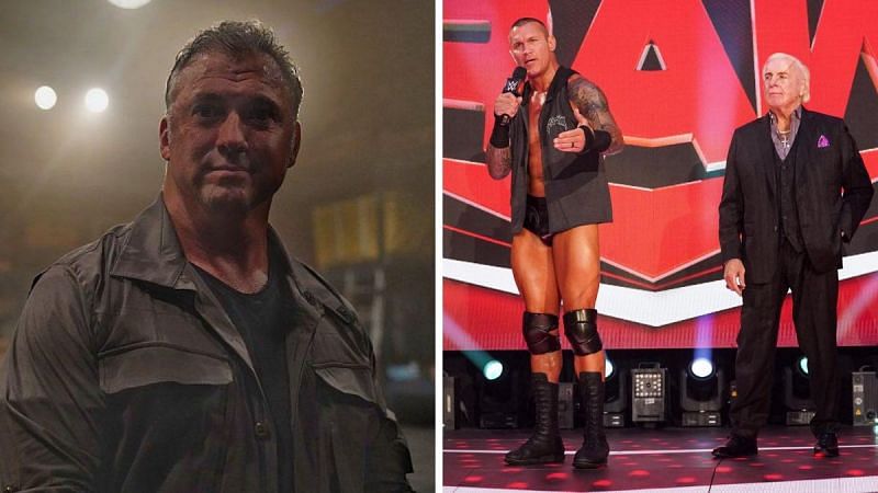 Shane McMahon (left); Randy Orton and Ric Flair (right)