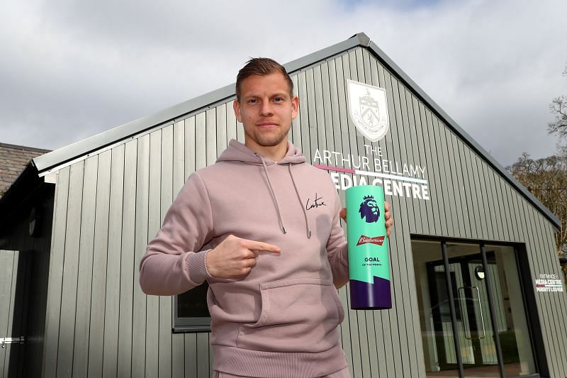 Matej Vydra being presented with the EPL Goal of the Month for February.