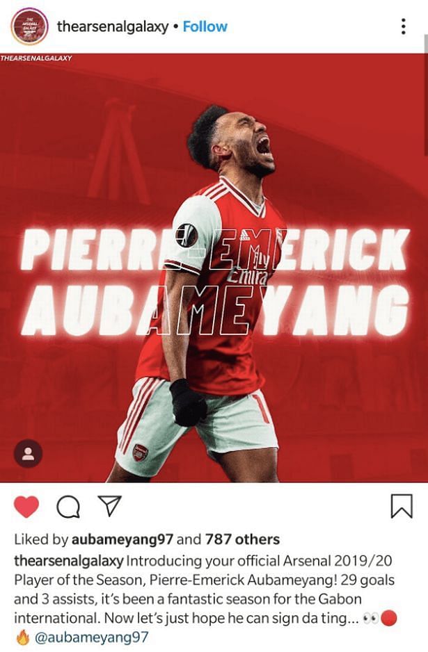 Aubameyang liked this picture on Instagram