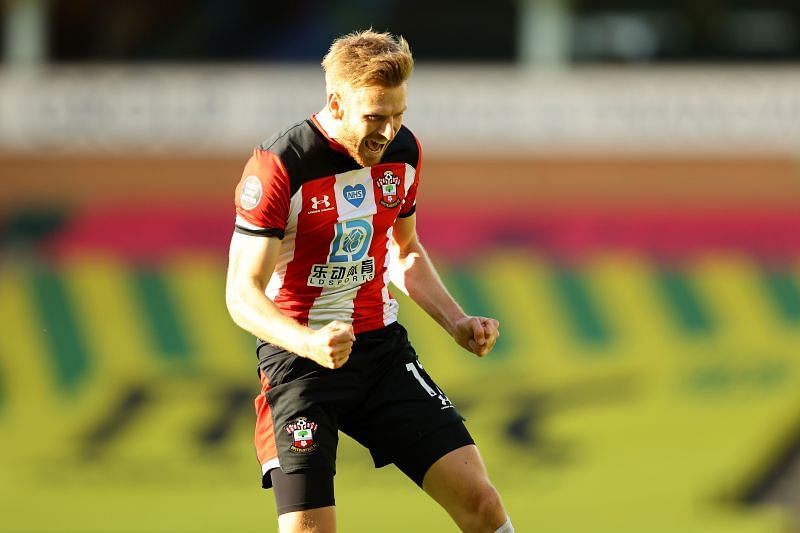 Norwich City v Southampton FC - Stuart Armstrong celebrates after scoring against Norwich