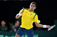 Thiago Montiero at the Davis Cup Qualifier between Australia v Brazil