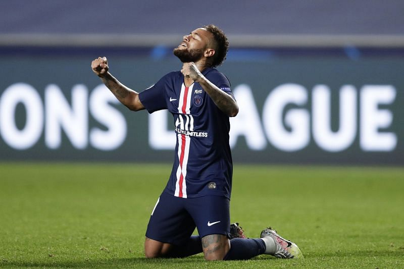 Neymar celebrates reaching his second UEFA Champions League Semi-Final