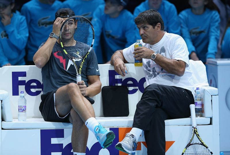Rafael Nadal(L) and Toni Nadal at the 2013 ATP World Tour Finals