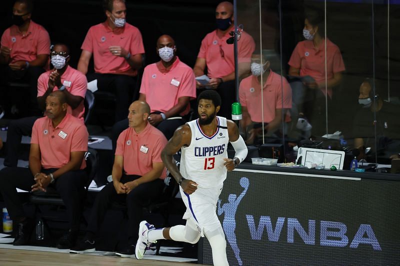Paul George in action for the LA Clippers in the NBA bubble