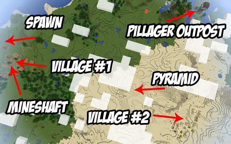 Mineshaft and Villages (Image credits: Minecraft Seed HQ)
