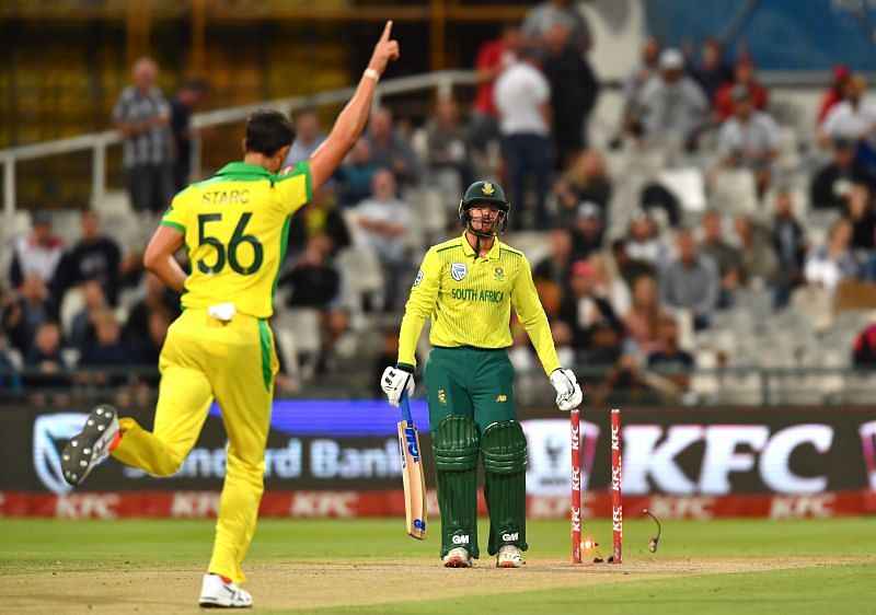 Mitchell Starc in the third KFC T20 International between South Africa and Australia.