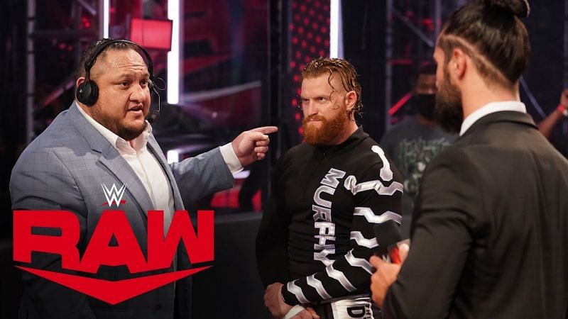 Samoa Joe stood up to Seth Rollins and Murphy on RAW