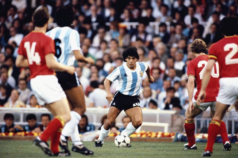 Diego Maradona in action during the 1982 World Cup