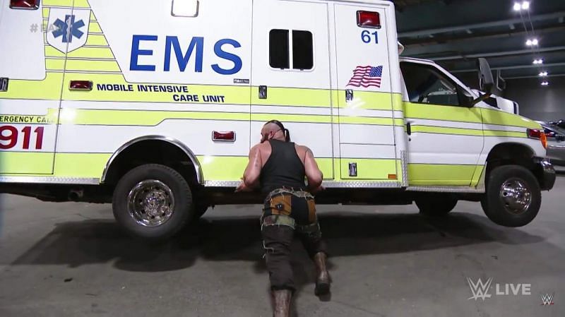 Braun Strowman flipping the ambulance