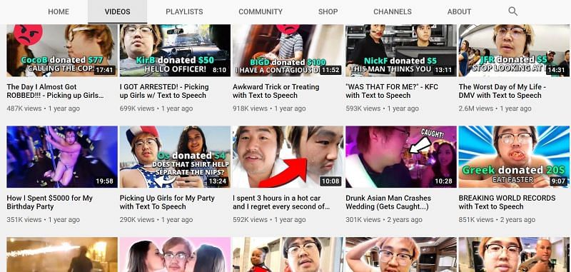 A glimpse at Asian Andy&#039;s video titles on YouTube (Image Credits: YouTube)
