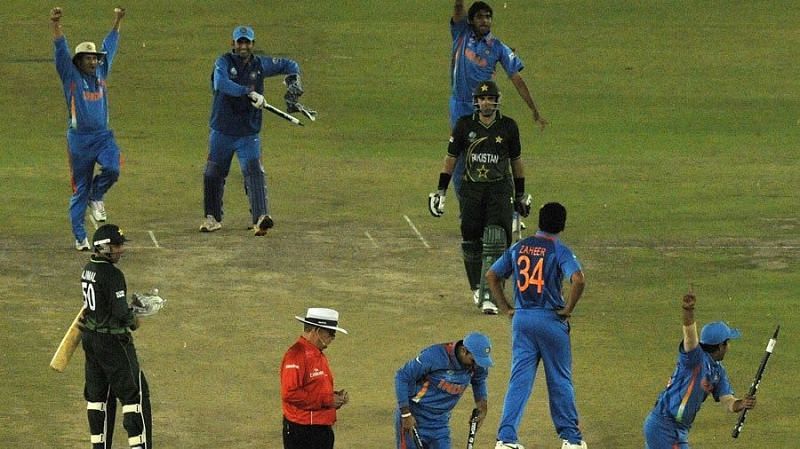 Indian players celebrating their victory over Pakistan in the 2011 World Cup