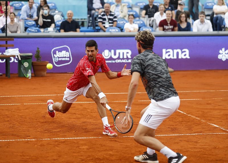 Novak Djokovic (L) and Dominic Thiem at the Adria Tour