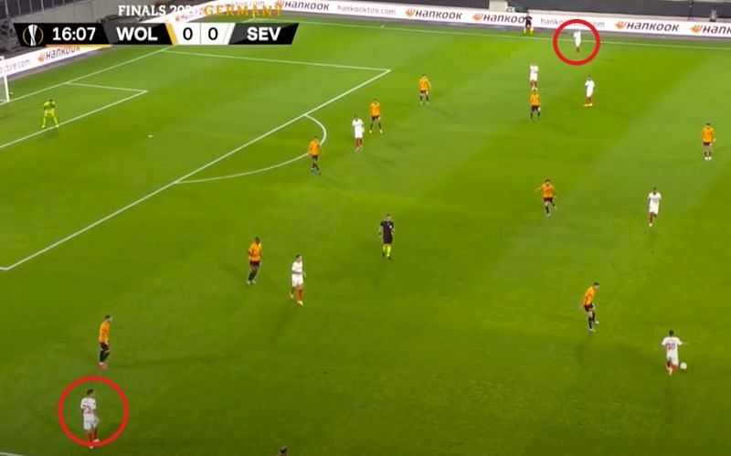 Sevilla vs Wolves, UEFA Europa League Quarter-final - Deployment of the two full-backs out wide