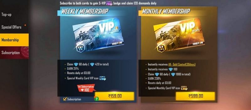 Both the memberships in Free Fire