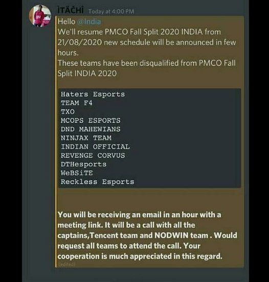 Sides to be disqualified from the PMCO Fall Split 2020 India