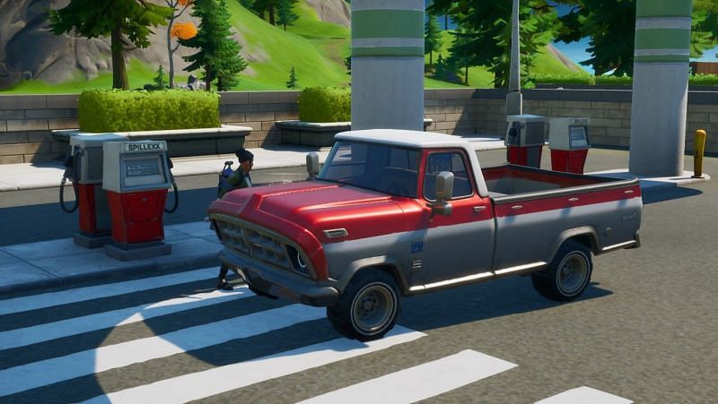 Cars can be refueled at gas stations on the Fortnite map