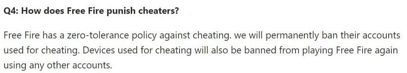 A snippet from the Anti-hack FAQ (Image Source: ff.garena.com)