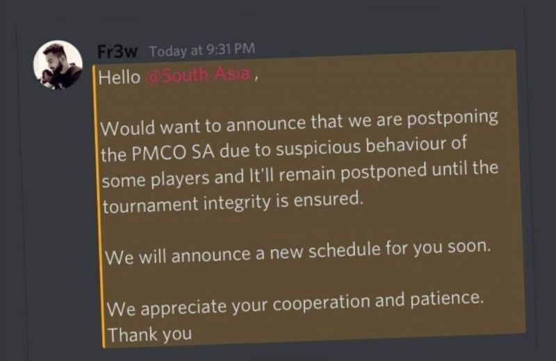 PMCO Fall Split South Asia postponed