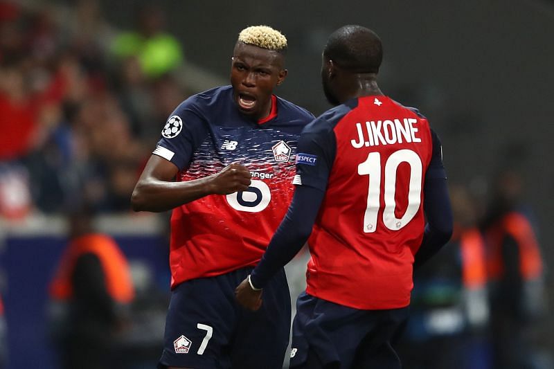 Victor Osimhen celebrates a goal for Lille