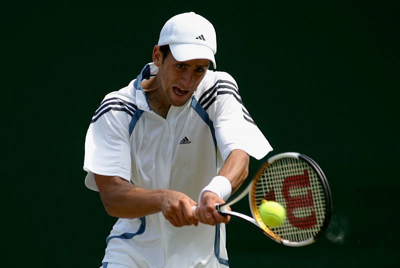 Novak Djokovic in action during Wimbledon 2006