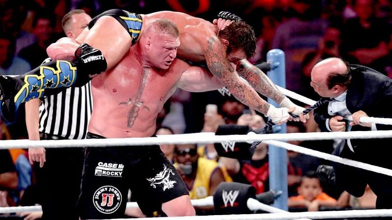 Lesnar trying to hit CM Punk with an F5