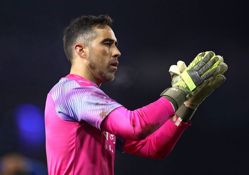 Claudio Bravo of Manchester City acknowledges the support of fans.
