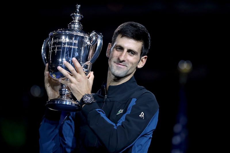 Novak Djokovic with the 2018 US Open trophy