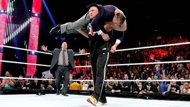 Brock Lesnar F5s Vince McMahon