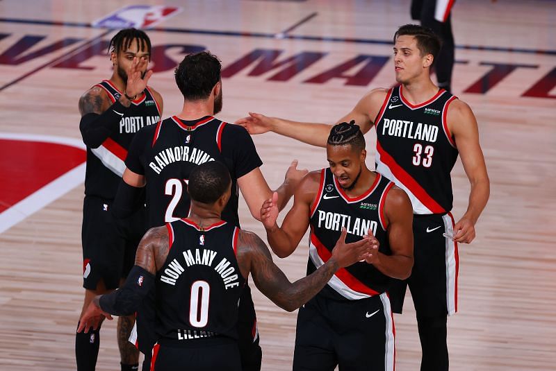 The Portland Trail Blazers in action in an NBA game