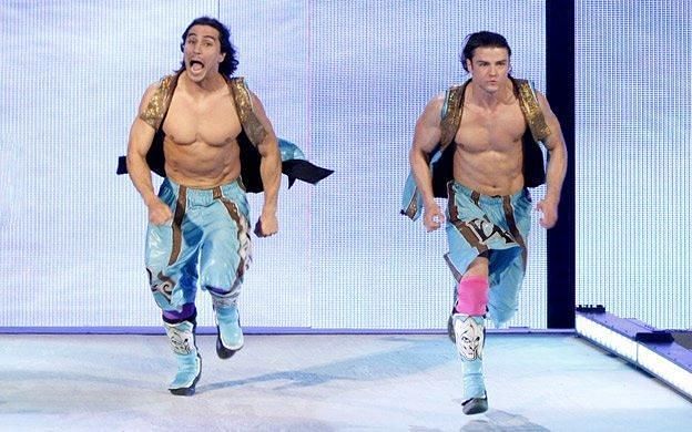 Paul London (left) challenged for the WWE Championship in his first SmackDown match