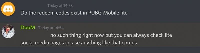 A snippet from the official Discord server of PUBG Mobile Lite