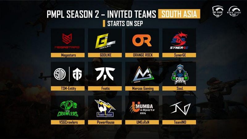 PMPL Season 2 - Invited Teams South Asia