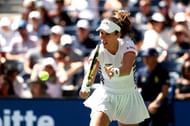 Johanna Konta returns a serve at 2019 US Open