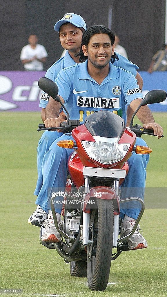 Raina and Dhoni enjoying a bike ride together