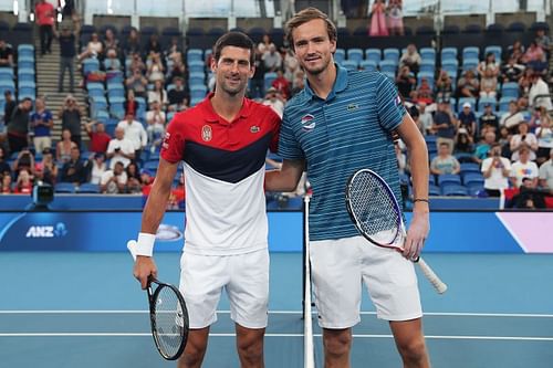 Novak Djokovic (L) and Daniil Medvedev (R)