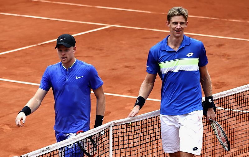Kyle Edmund (L) and Kevin Anderson at the 2017 French Open