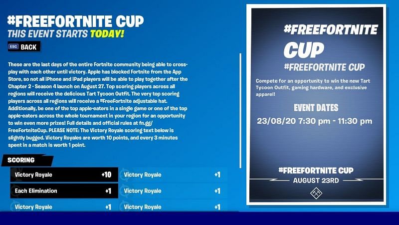 Free Fortnite Cup in-game screen